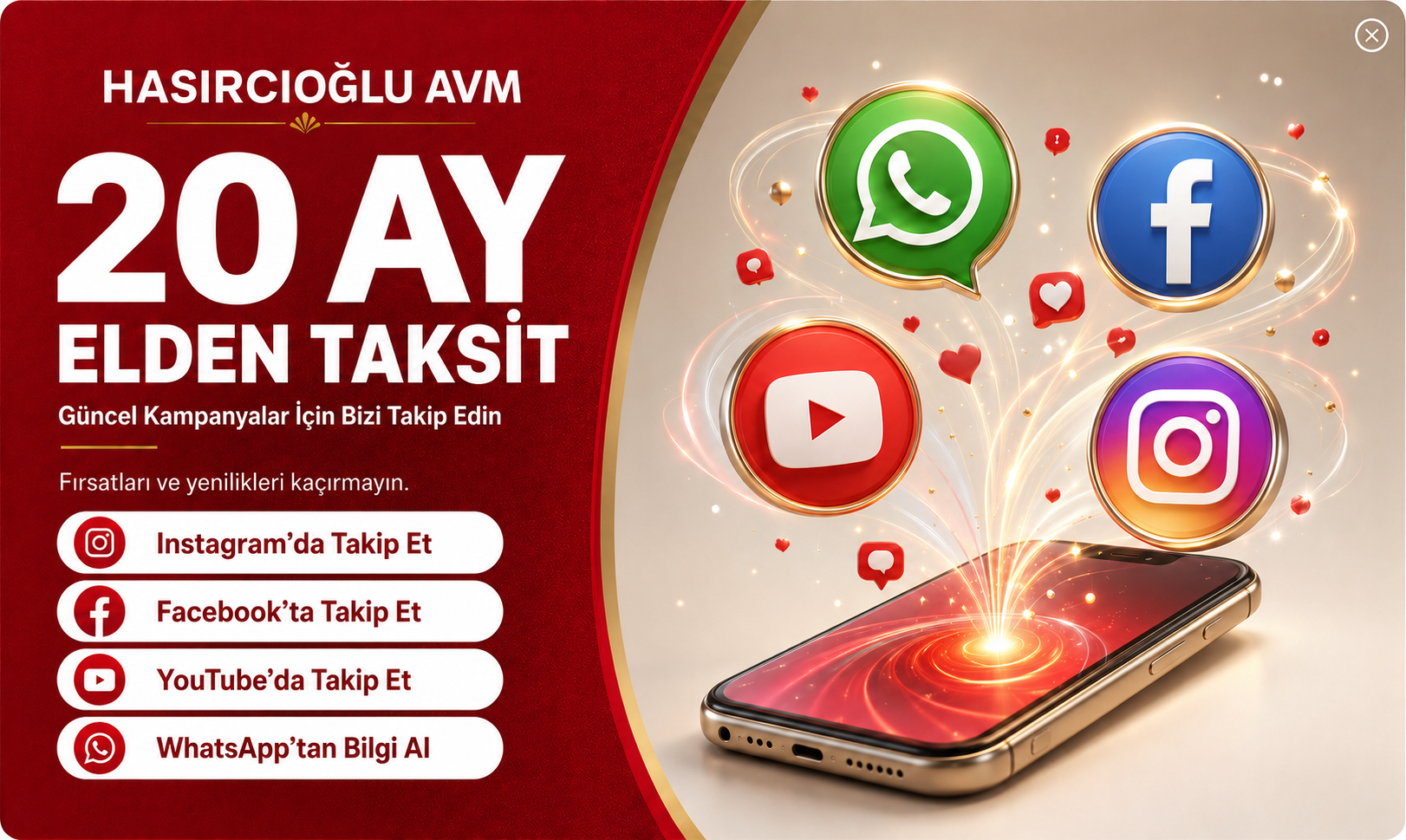 Hasırcıoğlu AVM 20 Ay Elden Taksit Sosyal Medya Hesapları